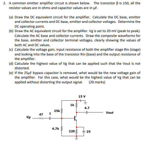 Solved 2. A common emitter amplifier circuit is shown below. | Chegg.com