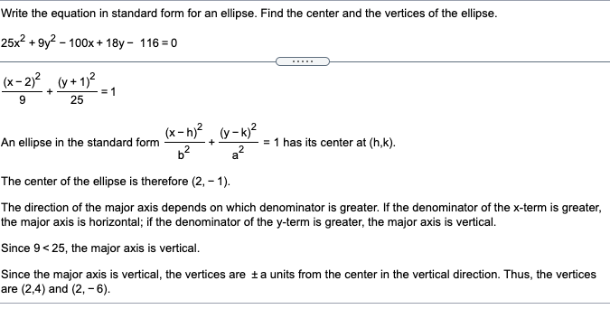 Solved Write the equation in standard form for an ellipse. | Chegg.com