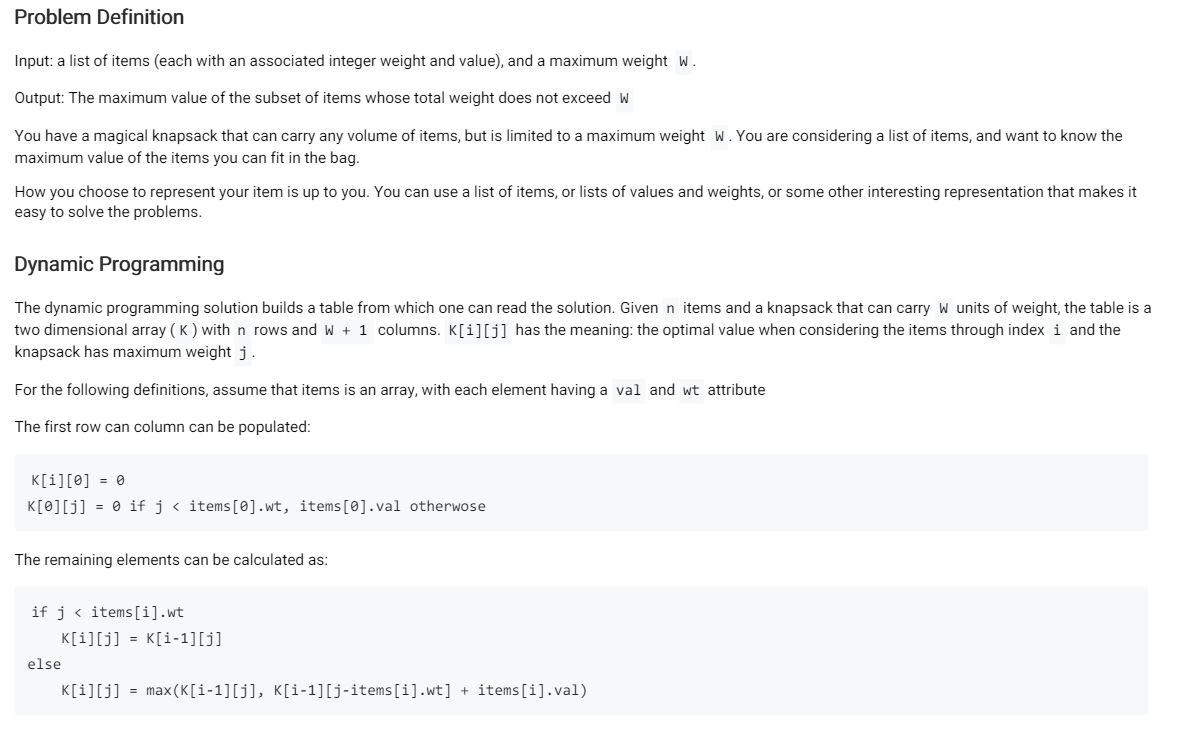Solved Problem Definition Input: a list of items (each with | Chegg.com