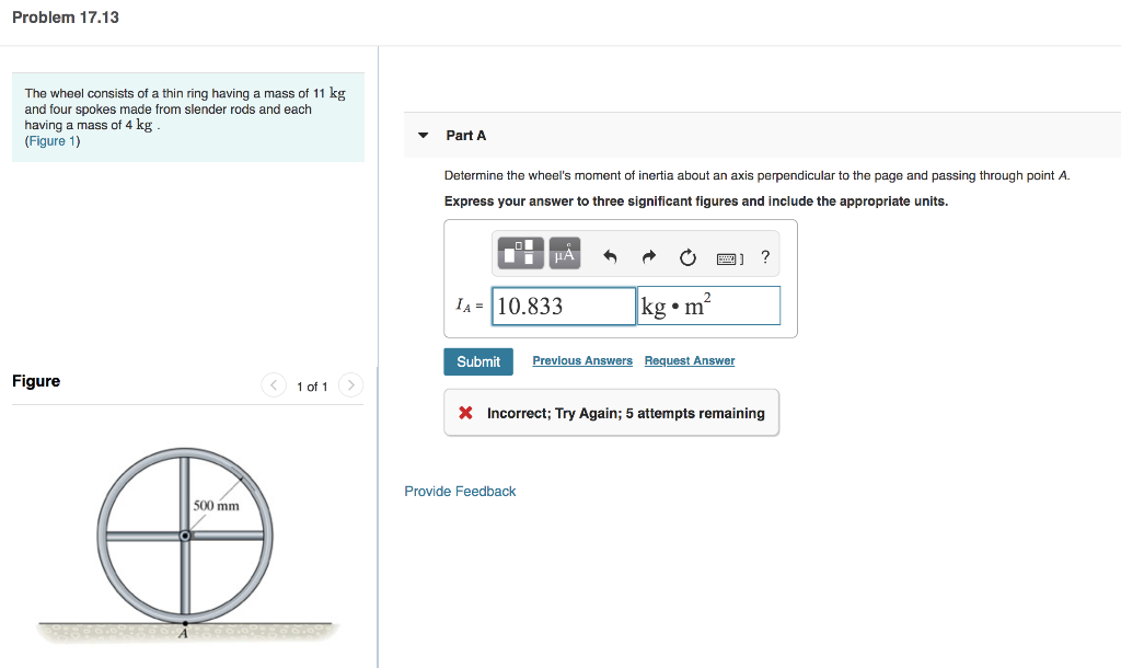 Solved The wheel consists of a thin ring having a mass of 11