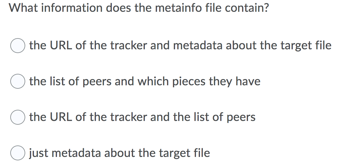 Solved What information does the metainfo file contain? O | Chegg.com