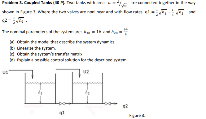 Problem 3. Coupled Tanks (40 P). Two tanks with area | Chegg.com