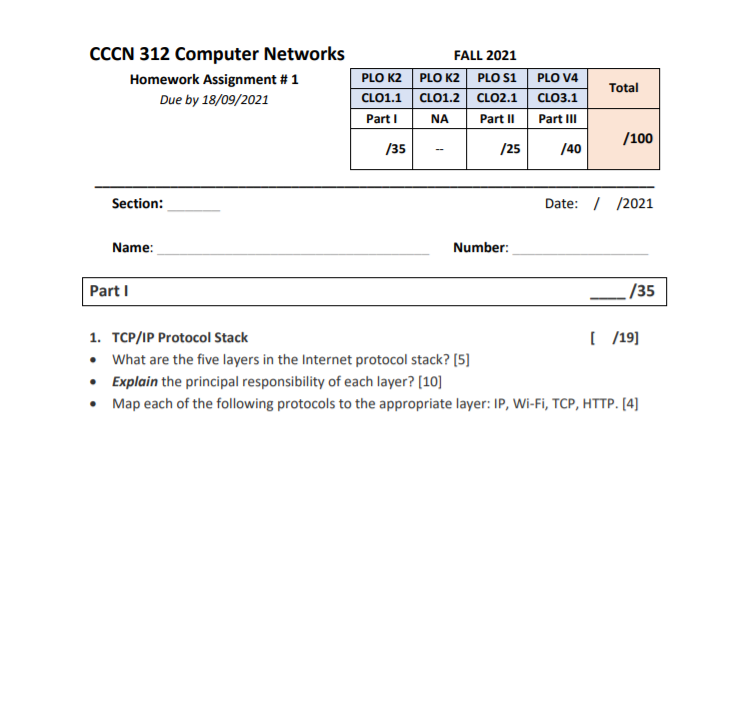 Solved CCCN 312 Computer Networks Homework Assignment #1 Due | Chegg.com