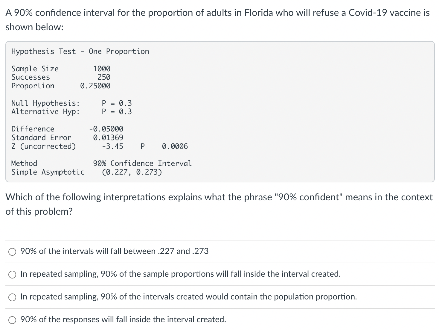 Solved A 90% confidence interval for the proportion of | Chegg.com