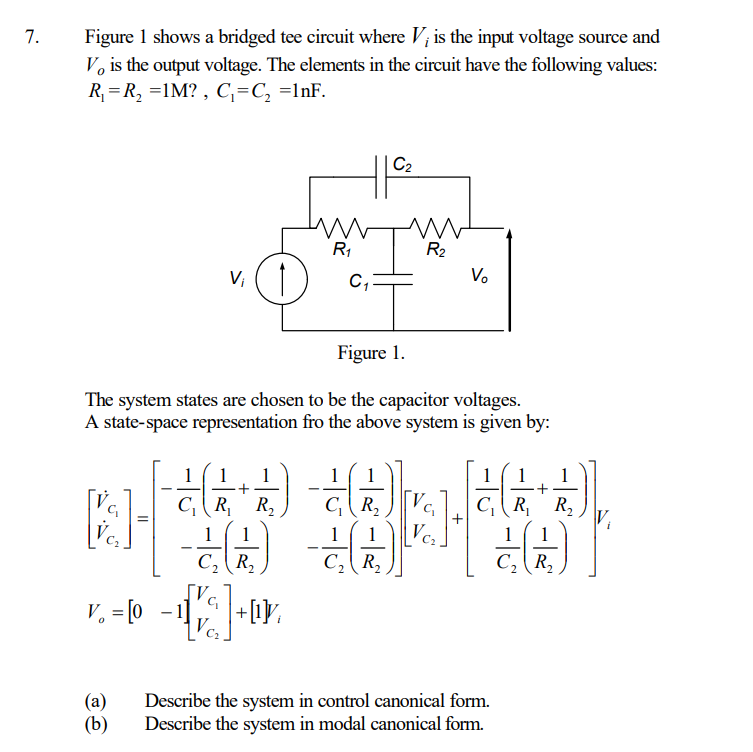 Solved Figure 1 shows a bridged tee circuit where Vi is the | Chegg.com