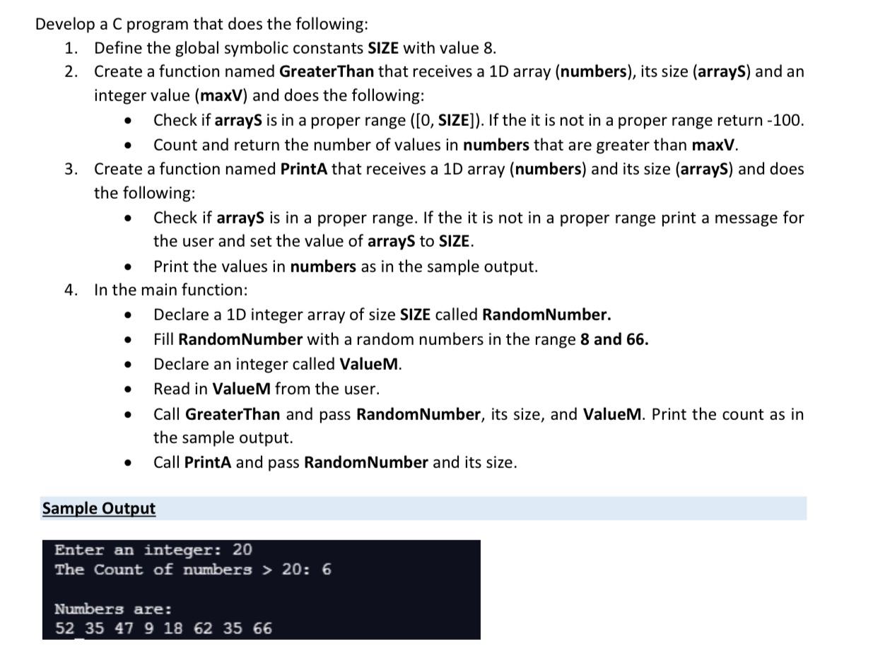 Solved 2. . Develop a C program that does the following: 1. | Chegg.com