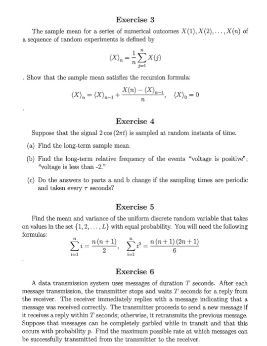 Solved Exercise 3 The sample mean for a series of numerical | Chegg.com