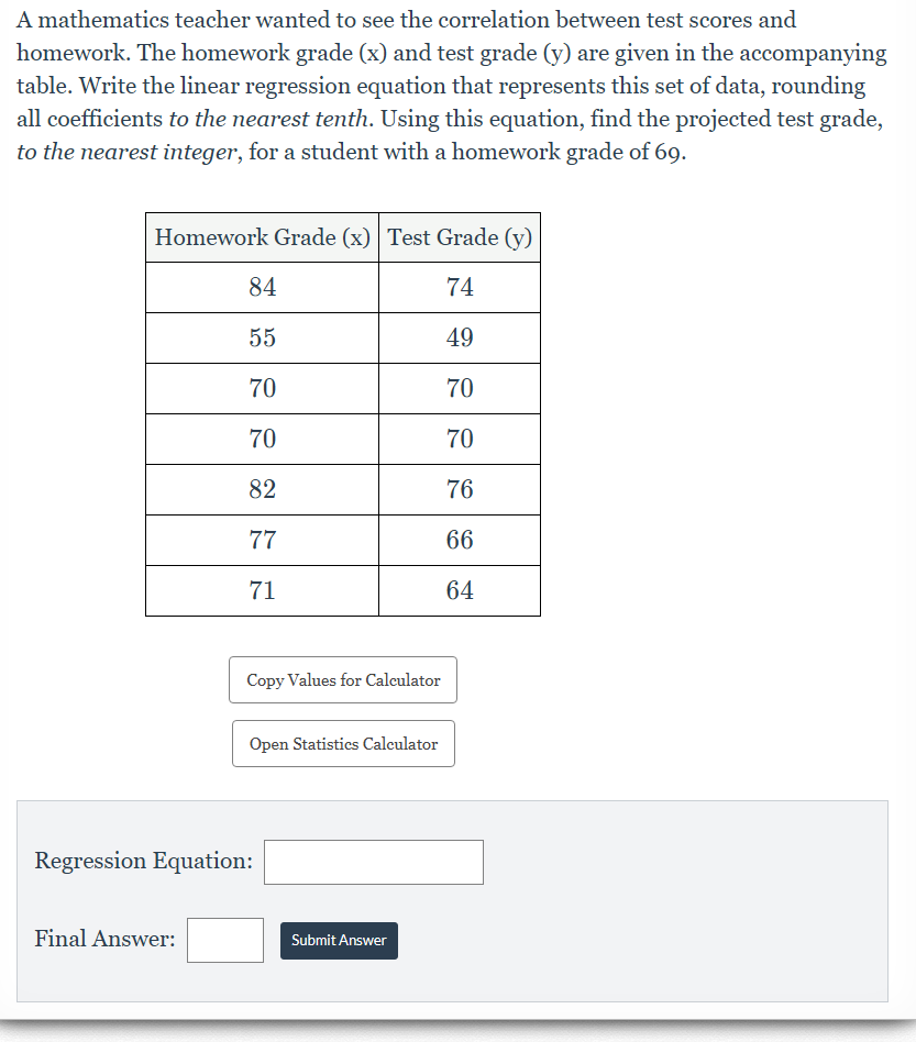 Solved A mathematics teacher wanted to see the correlation | Chegg.com