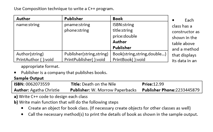 Solved Use Composition technique to write a C++ program. | Chegg.com