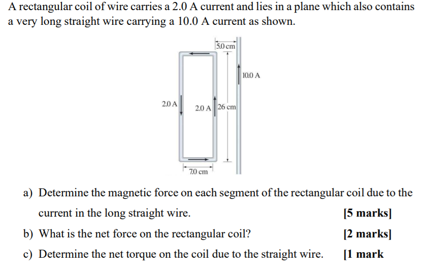 Solved A rectangular coil of wire carries a 2.0 A current
