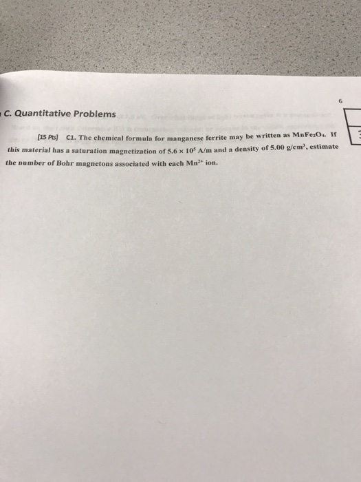 Solved C1. The chemical formula for manganese ferrite may be