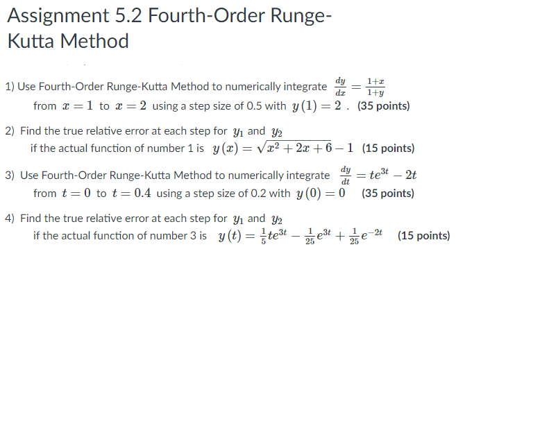 Solved Assignment 5.2 Fourth-Order Runge- Kutta Method 1+1 | Chegg.com