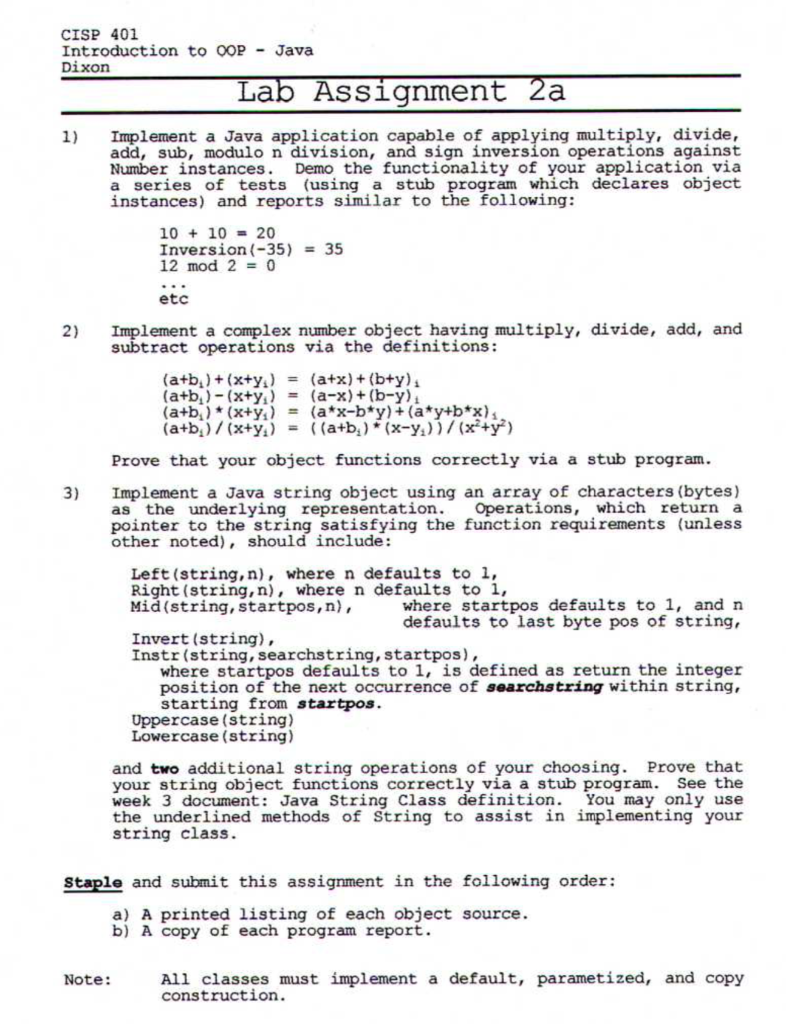 Cisp 401 Introduction To Oop Java Dixon Lab Assi Chegg Com