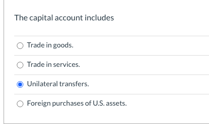 Solved The capital account includes Trade in goods. Trade in | Chegg.com