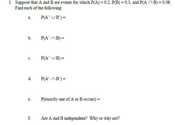 Solved 1. Suppose that A and B are events for which P(A) = | Chegg.com