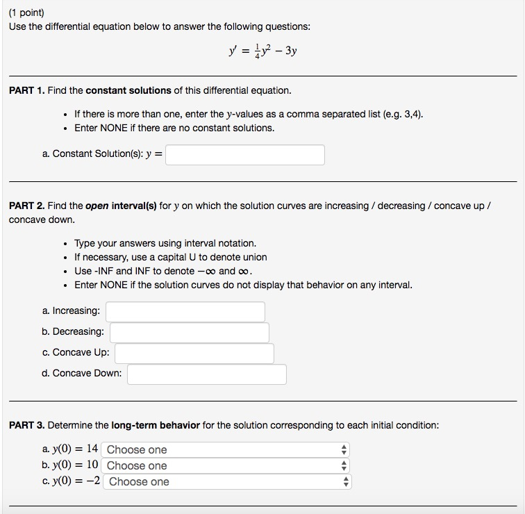 Solved (1 point Use the differential equation below to | Chegg.com