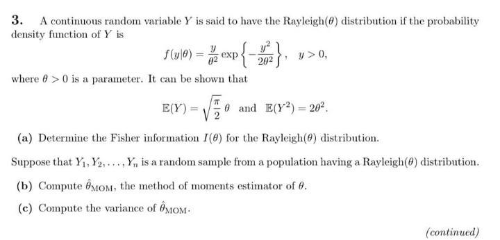 Solved 3. A continuous random variable Y is said to have the | Chegg.com