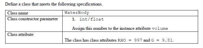 Solved Define a class that meets the following | Chegg.com