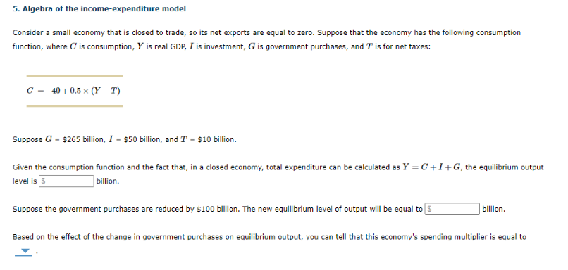 Solved 5. Algebra Of The Income-expenditure Model Consider A | Chegg.com