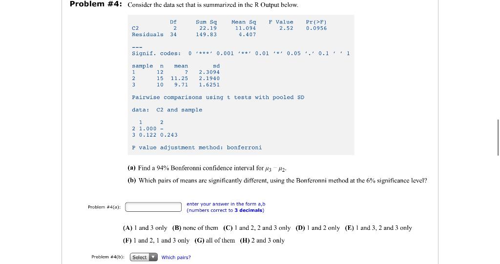 Solved Problem #4: Consider The Data Sct That Is Summarized | Chegg.com