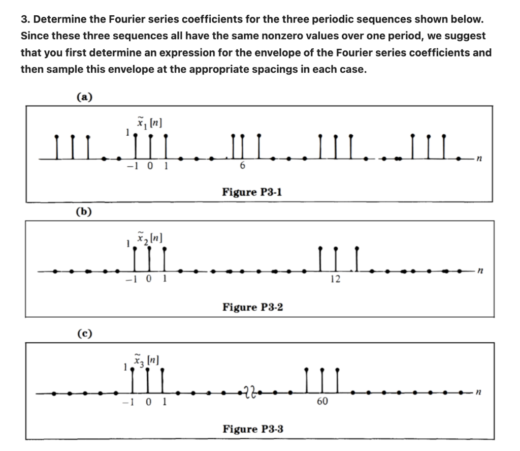 3. Determine the Fourier series coefficients for the three periodic sequences shown below. Since these three sequences all ha