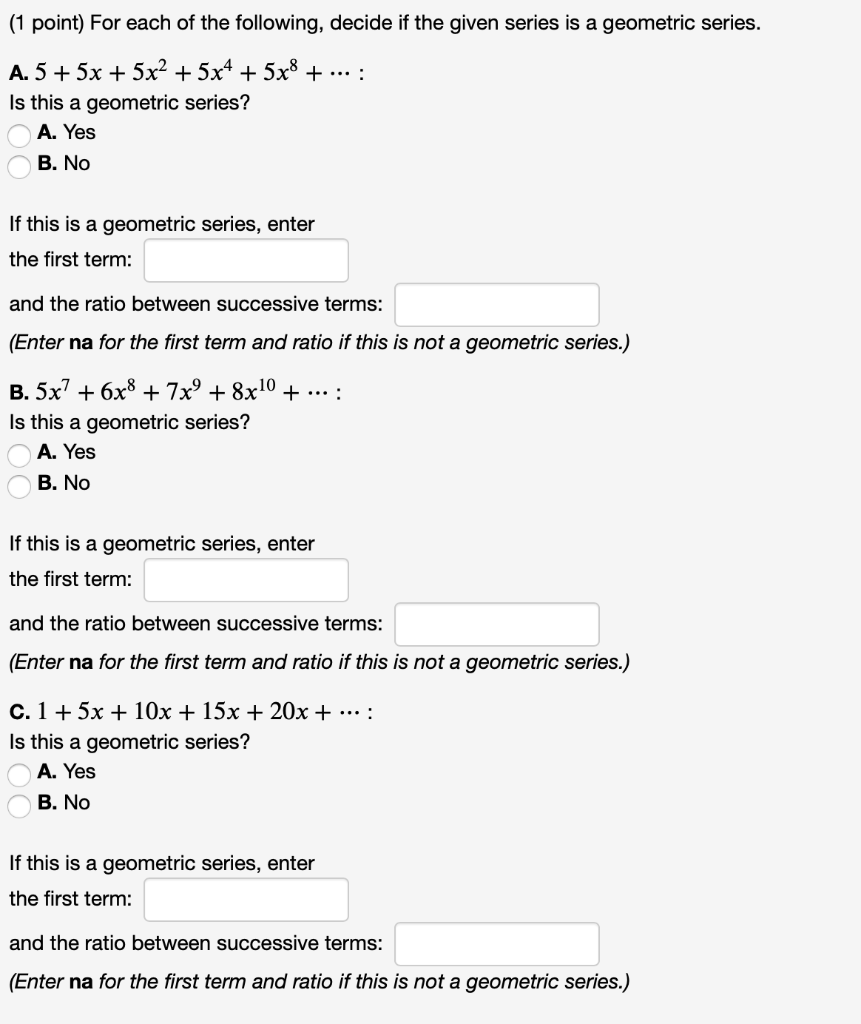 Solved 1 point) For each of the following, decide if the | Chegg.com