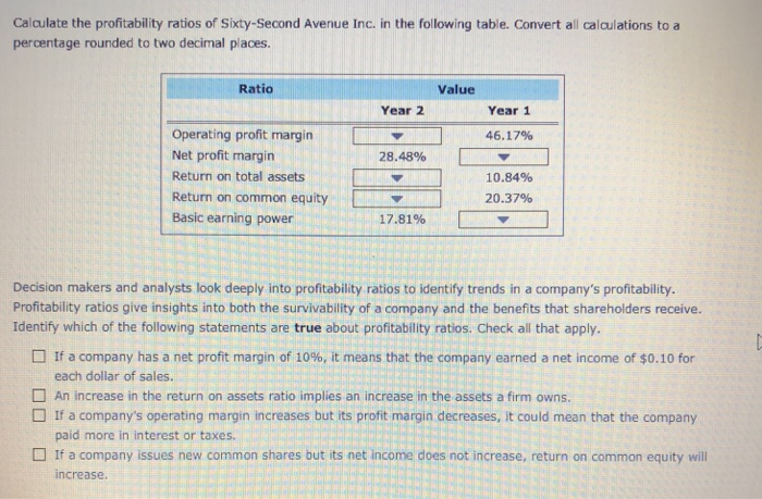 Which Of The Following Is Not A Profitability Ratio Calculate the profitability ratios of Sixty-Second | Chegg.com