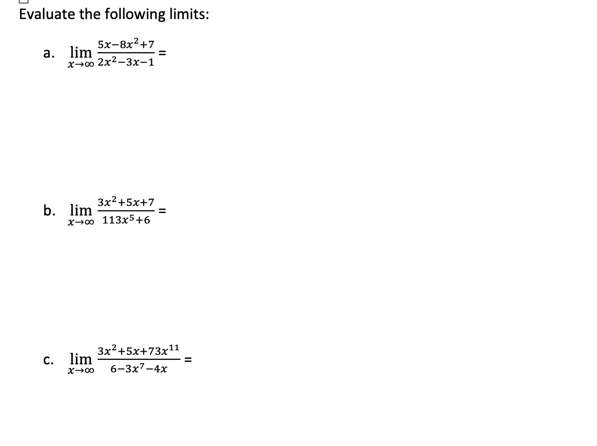 Solved Evaluate The Following Limits: A. | Chegg.com