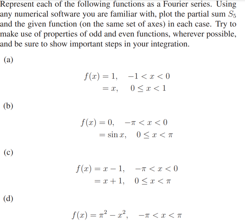 Represent each of the following functions as a | Chegg.com