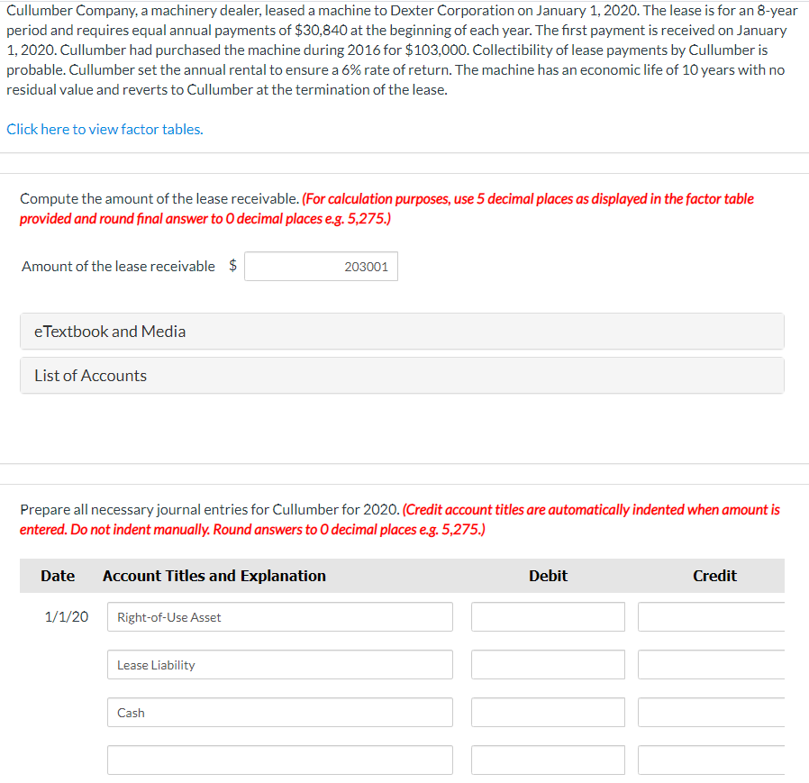 Solved Cullumber Company, a machinery dealer, leased a