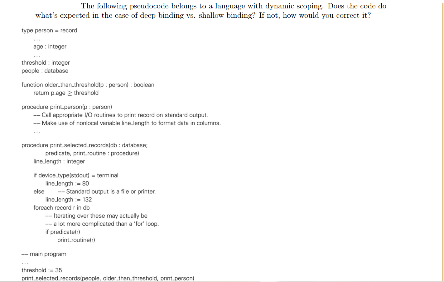 Solved The following pseudocode belongs to a language with | Chegg.com