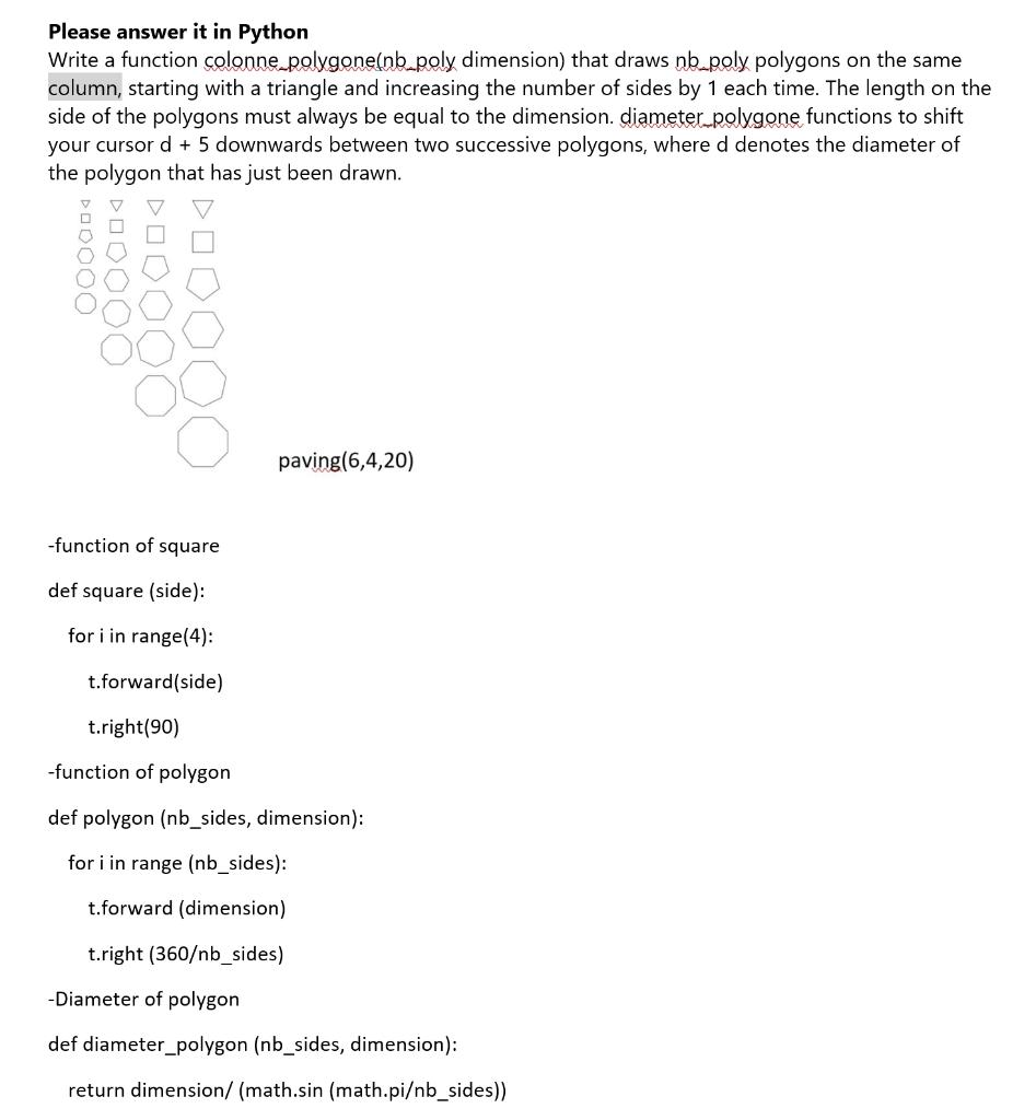 Solved Please answer it in Python Write a function colonne | Chegg.com
