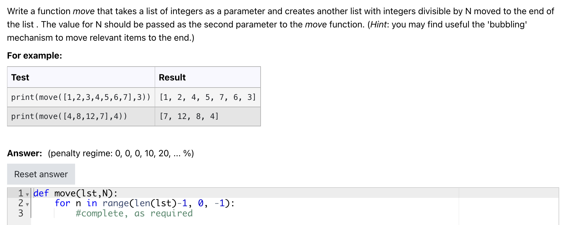 Solved Write a function move that takes a list of integers | Chegg.com