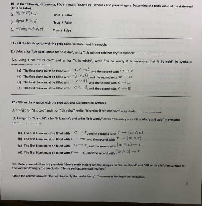 Solved 10 In The Following Statements Plx Y Means X 2y Chegg Com