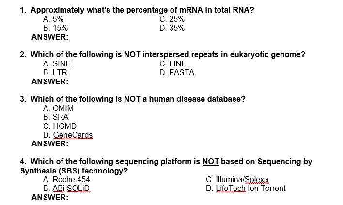 Solved 1. Approximately what's the percentage of mRNA in | Chegg.com