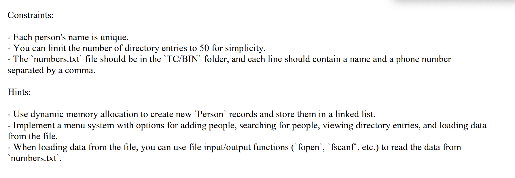 Solved Project Description: Program in cYour program should | Chegg.com