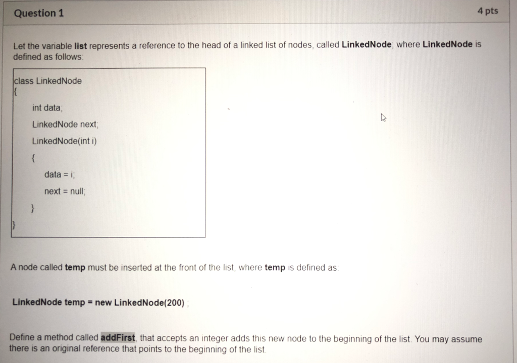 Solved Question 1 4 pts Let the variable list represents a | Chegg.com