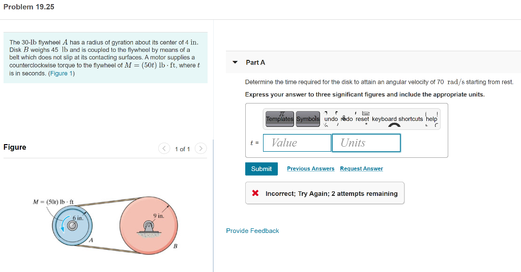 Solved Problem 19.25 The 30-lb flywheel A has a radius of | Chegg.com