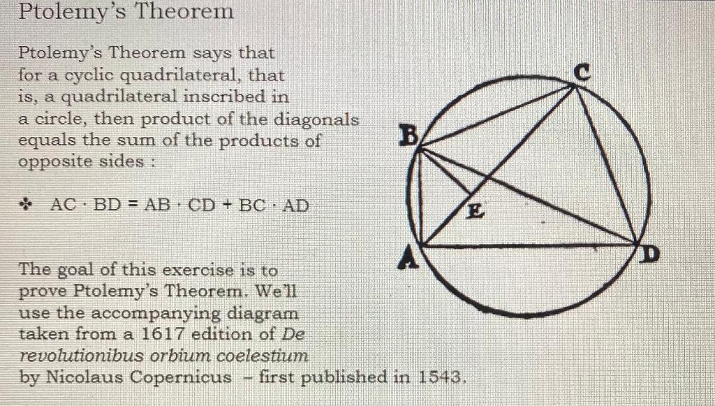 Solved Ptolemys Theorem Ptolemys Theorem Says That For A 4948