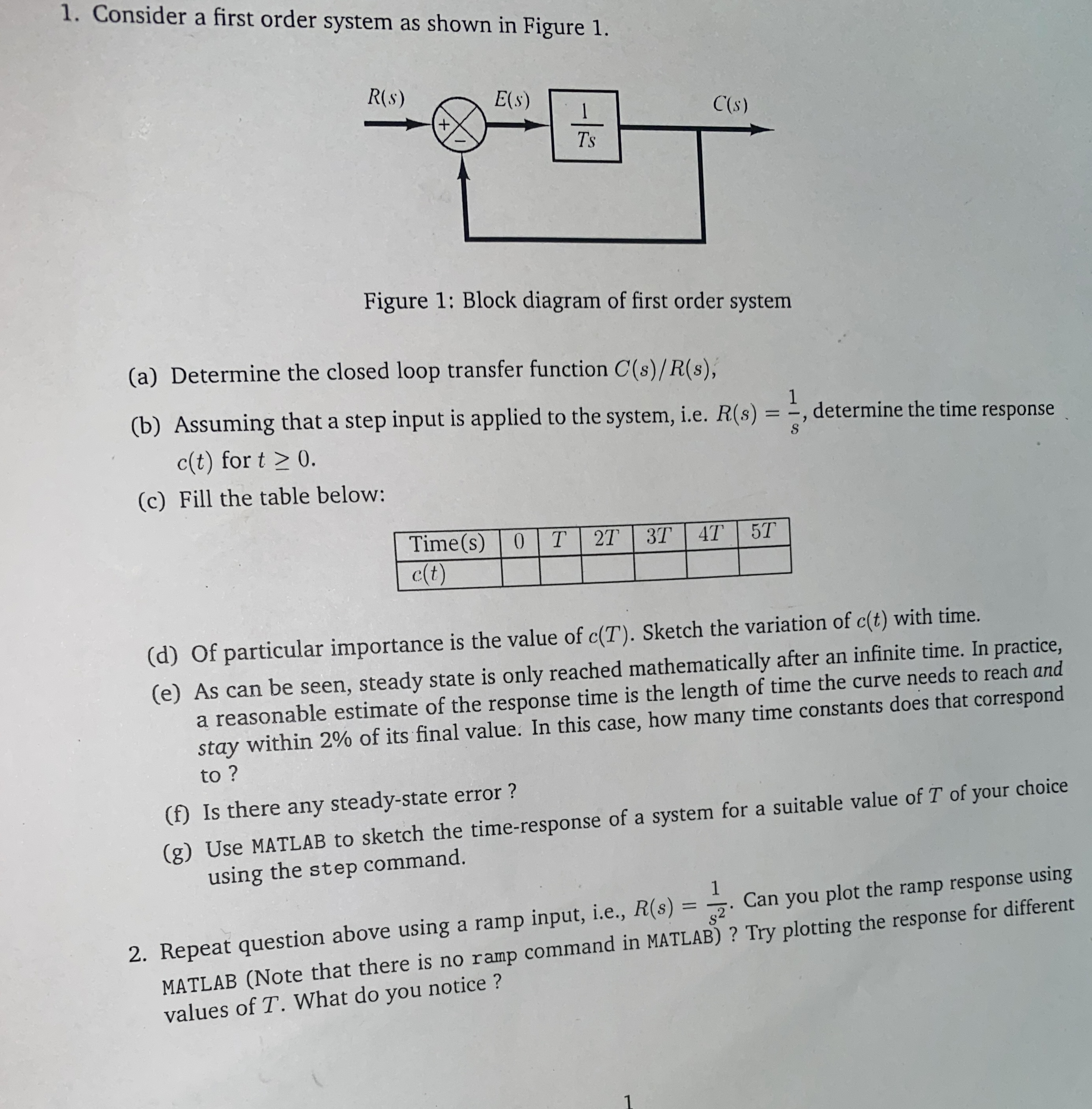 Solved Consider a first order system as shown in Figure | Chegg.com
