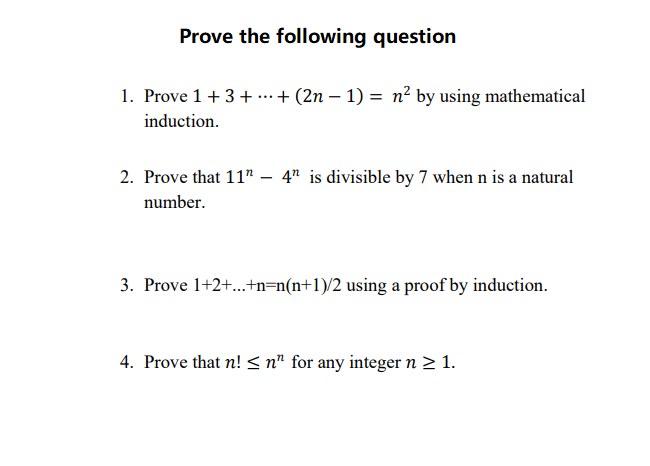 Solved Prove The Following Question --. + (2n - 1) = N2 By | Chegg.com