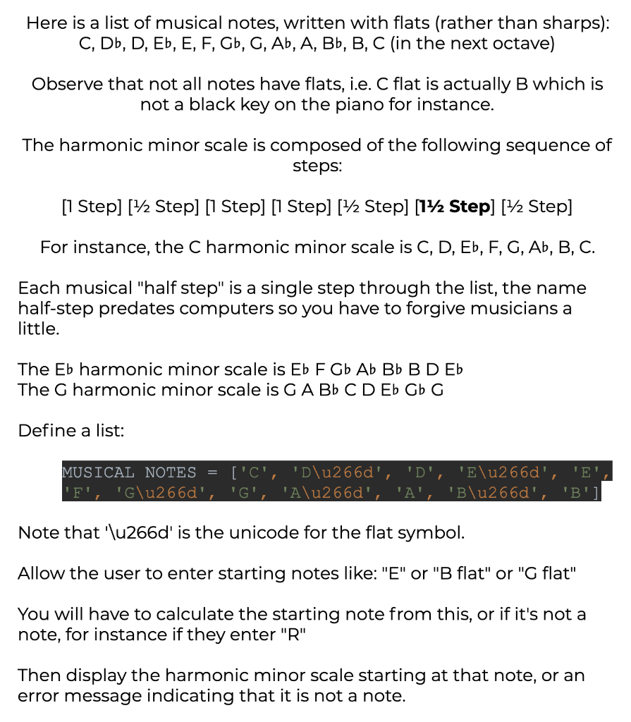 Solved Here is a list of musical notes, written with flats