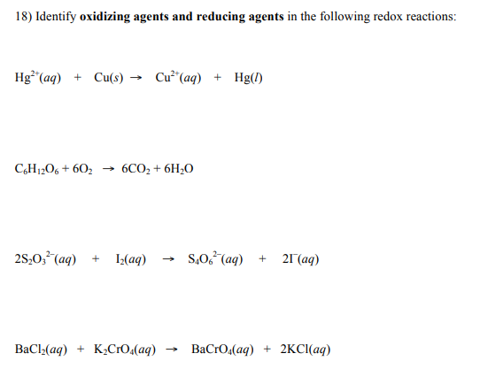 Solved 18) Identify oxidizing agents and reducing agents in | Chegg.com