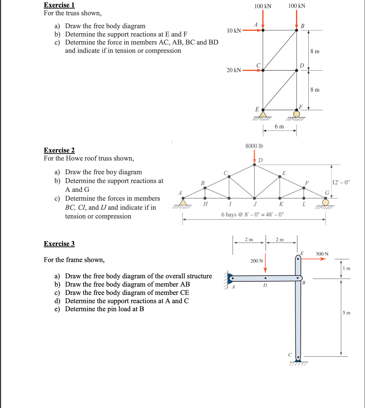 Solved Exercise 1 For The Truss Shown, 100 KN 100 KN A B 10 | Chegg.com