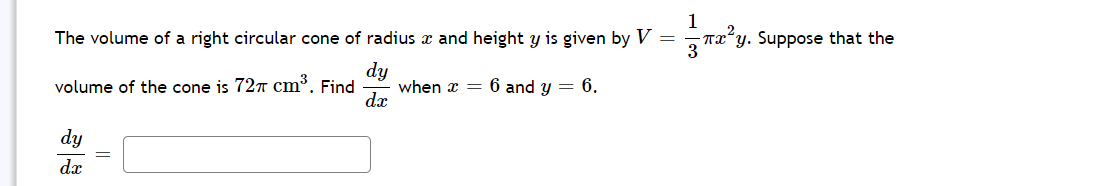 Solved 1 The volume of a right circular cone of radius x and | Chegg.com