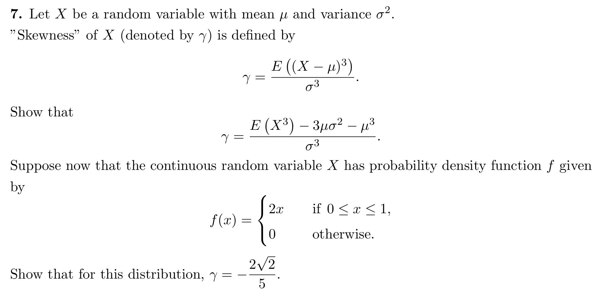Solved 7. Let X be a random variable with mean u and | Chegg.com