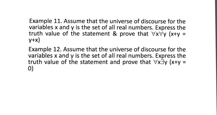 Solved Example 11. Assume that the universe of discourse for | Chegg.com
