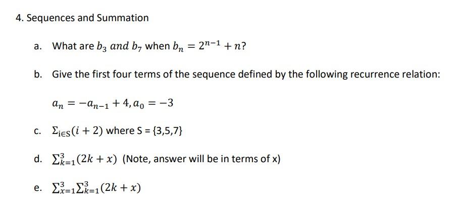 Solved 4. Sequences And Summation A. What Are B3 And B7 When | Chegg.com