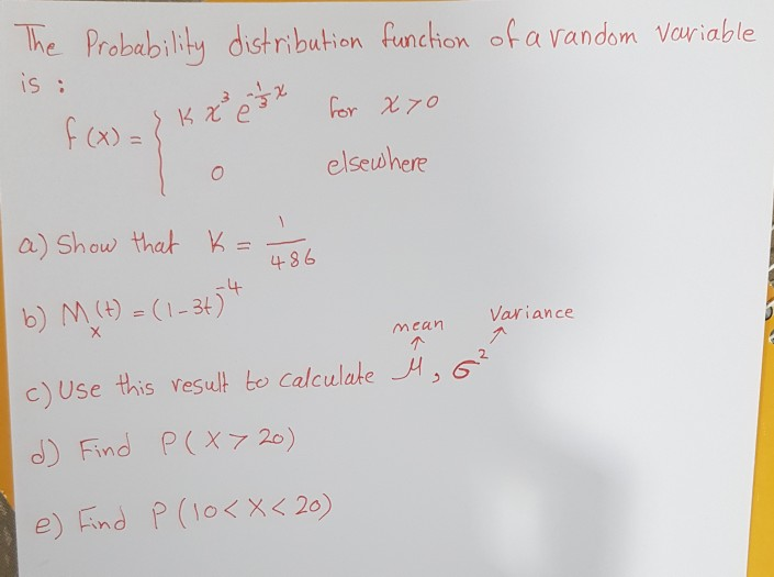 Solved of a random variable The Probability distribution | Chegg.com