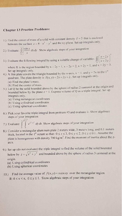 Solved Chapter 13 Practice Problems: 1.) Find The Center Of | Chegg.com